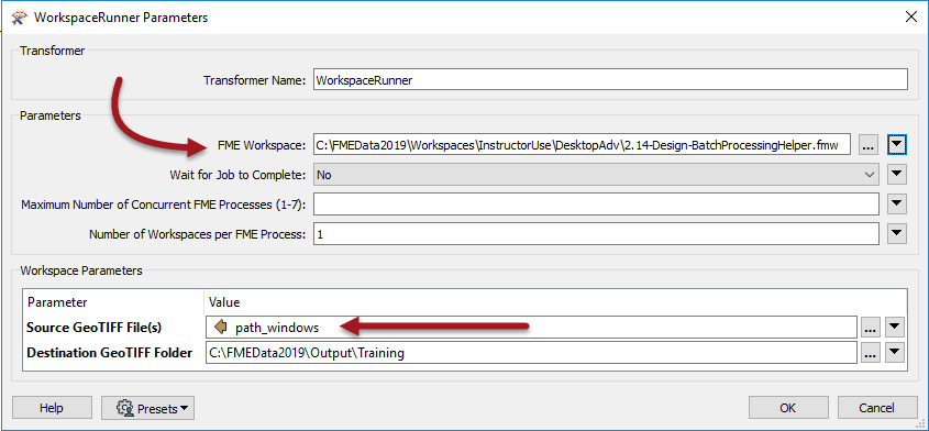 WorkspaceRunner parameters